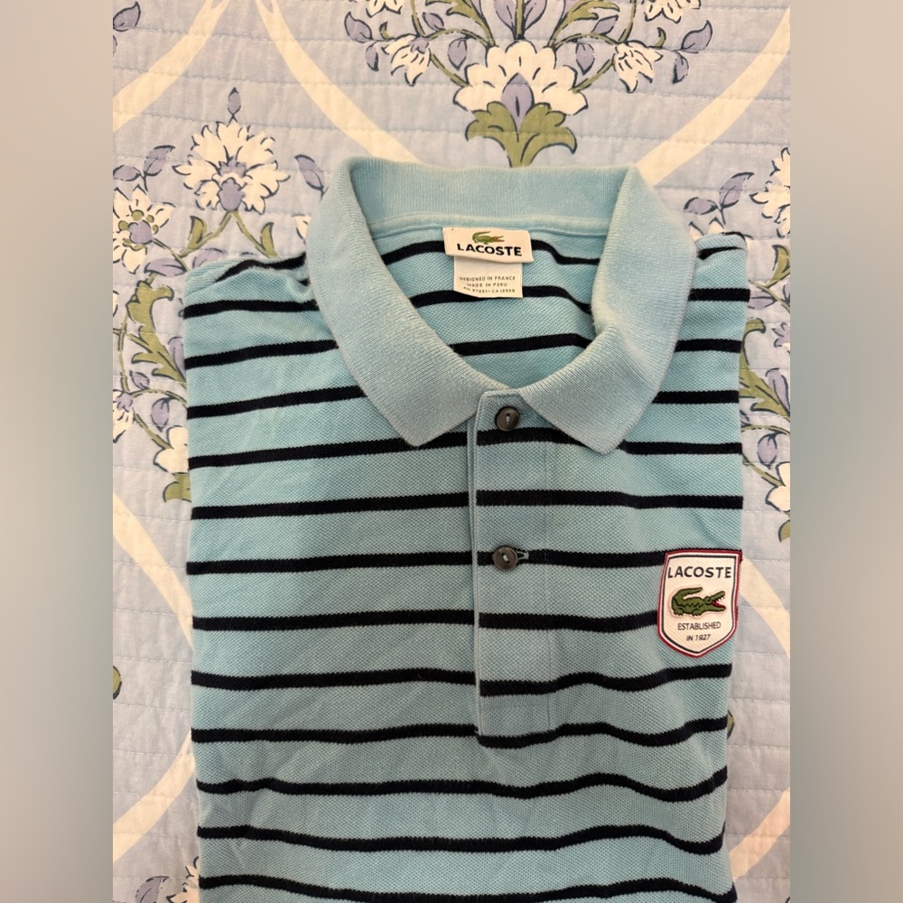 Lacoste Light Blue Polo with Navy Stripes